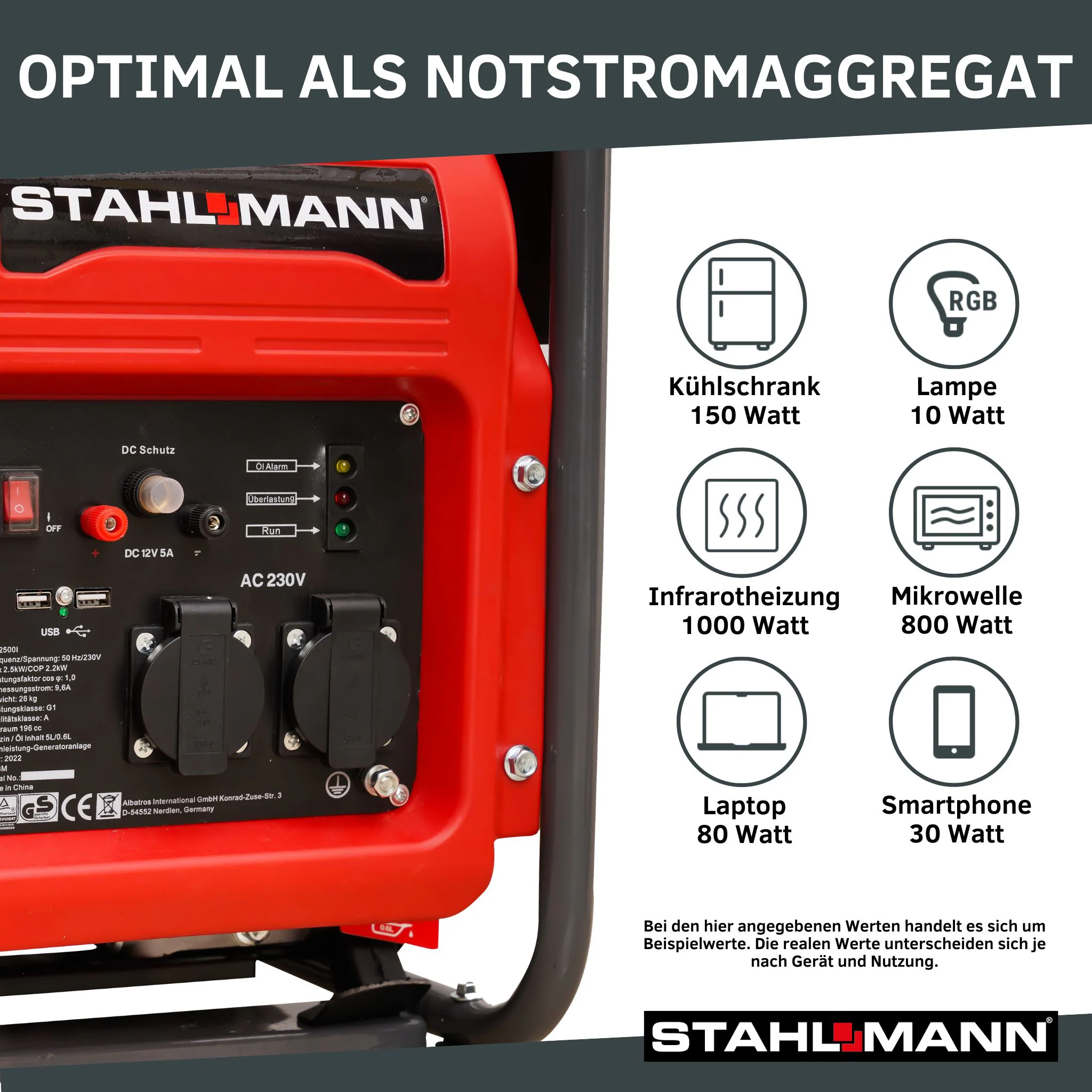 Stahlmann Inverter Stromerzeuger Stromgenerator GP3800I, 3800 Watt, Notstromaggregat Benzin - leise und kraftvoll, Stromaggregat oder Generator optimal für Hausversorgung
