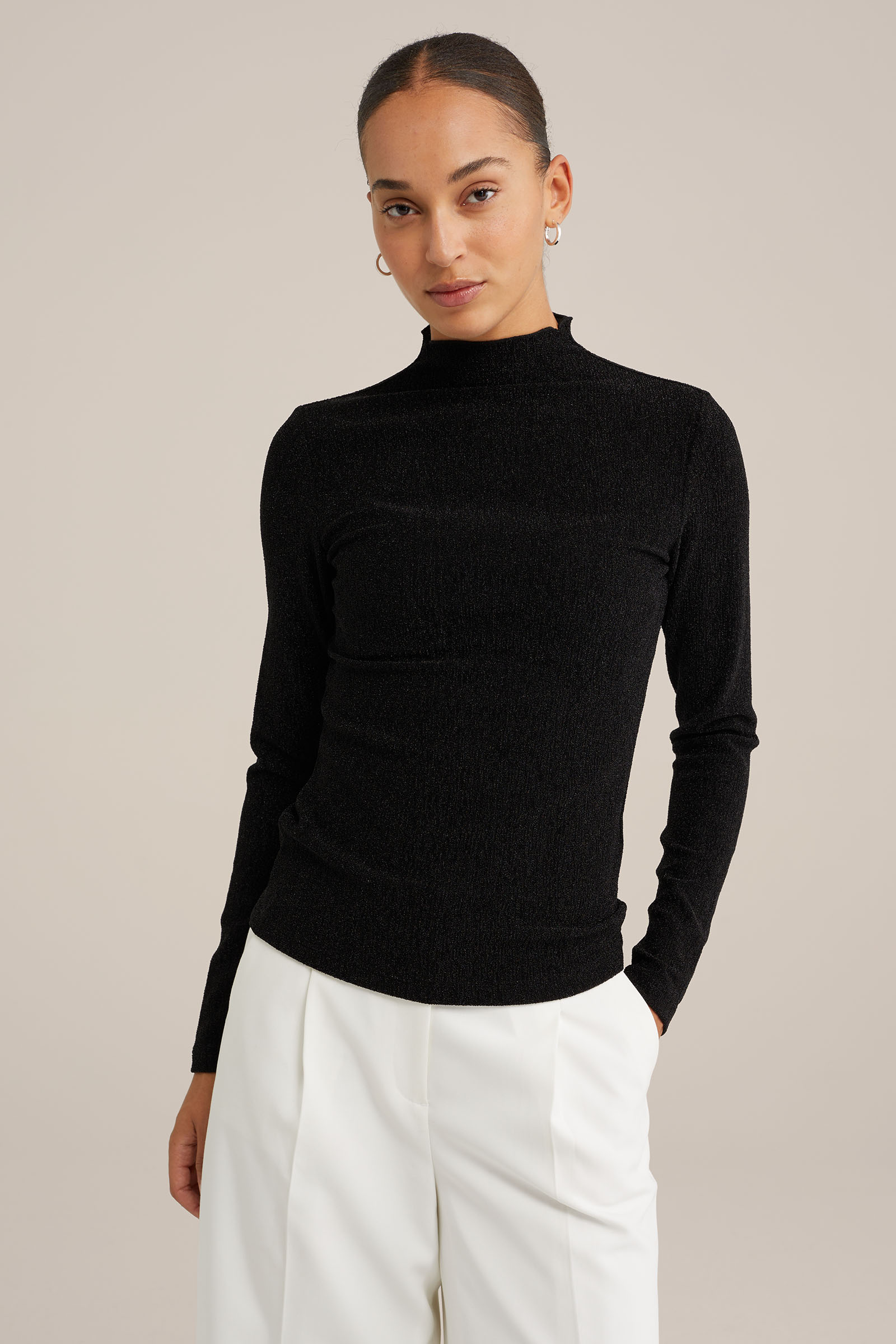 T-shirt met glittergaren WE Fashion Zwart