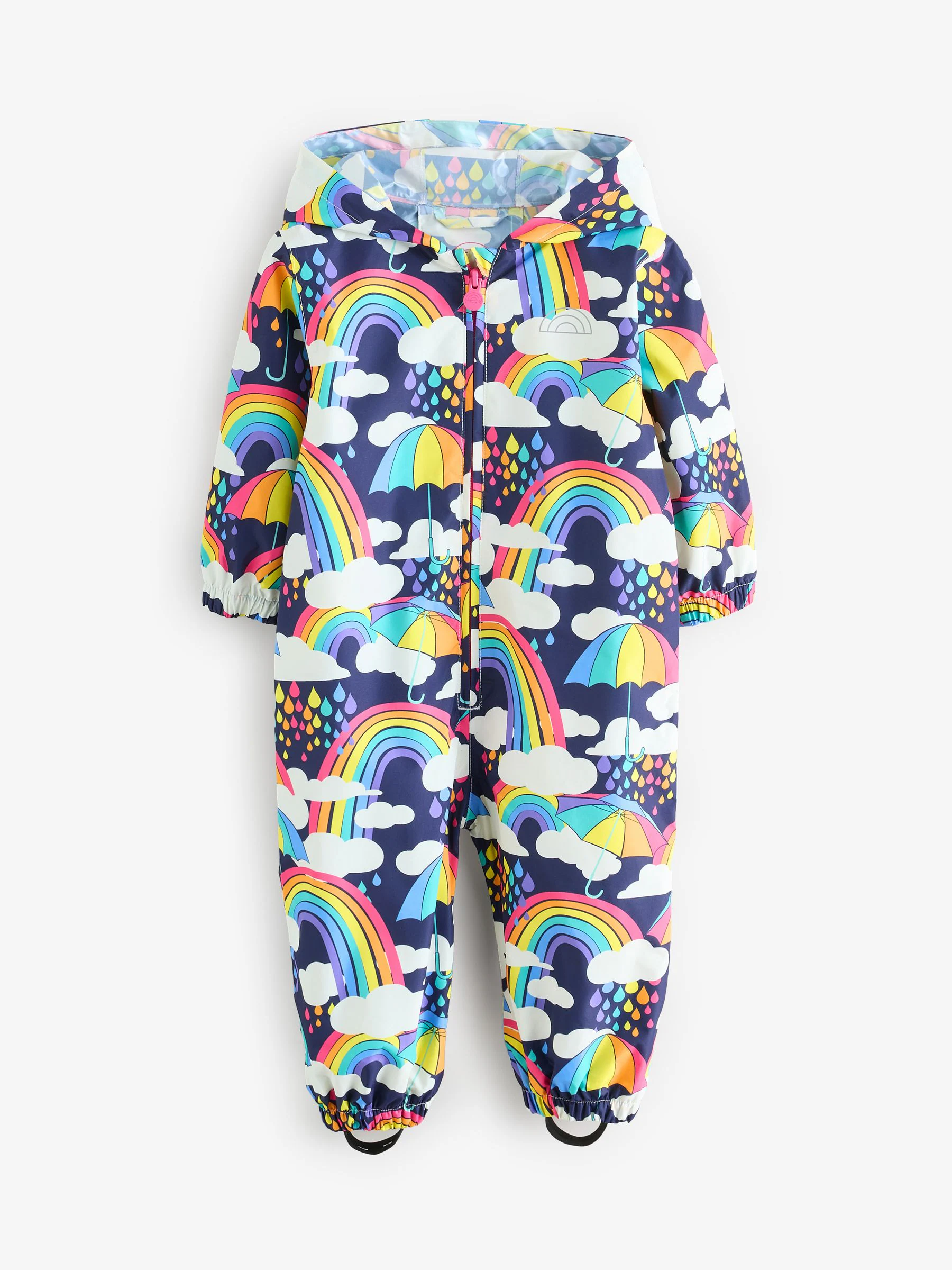 Marineblauw met regenboogprint - Little Bird by Jools Oliver waterdicht regenpak