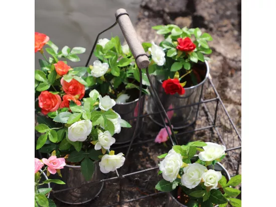 ~Rosier plante fleur artificielle extérieur cimetière tissu rouge 12cm