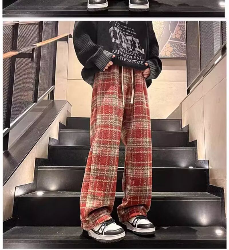 Kenning - Geruite losse broek met trekkoordtaille