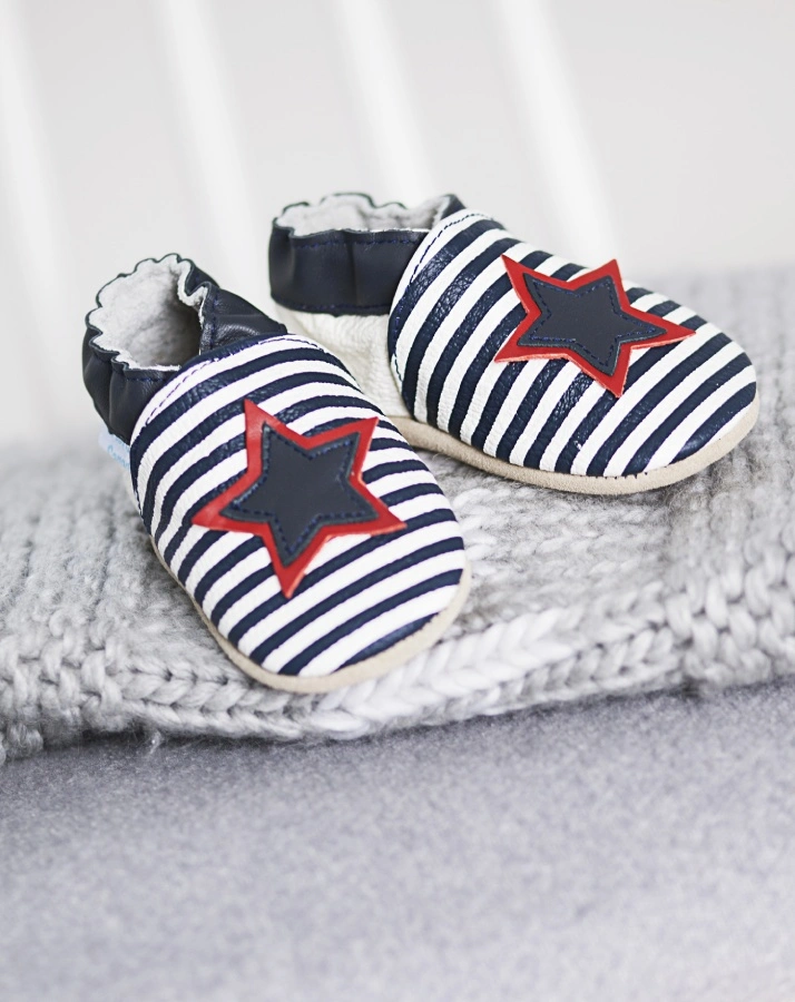 Krabbelschuhe STAR STRIPE in weiß/blau