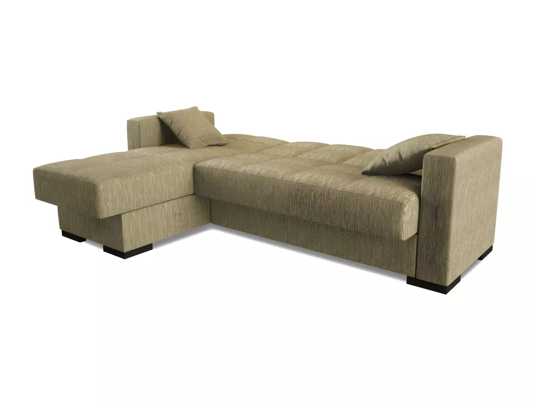 Canapé Fernando, Canapé d'angle avec péninsule réversible, Canapé de rangement pour le salon avec chaiselongue et 2 coussins, 230x150h81 cm, Beige