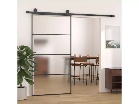 Porte coulissante Verre ESG dépoli aluminium 102,5x205 cm Noir