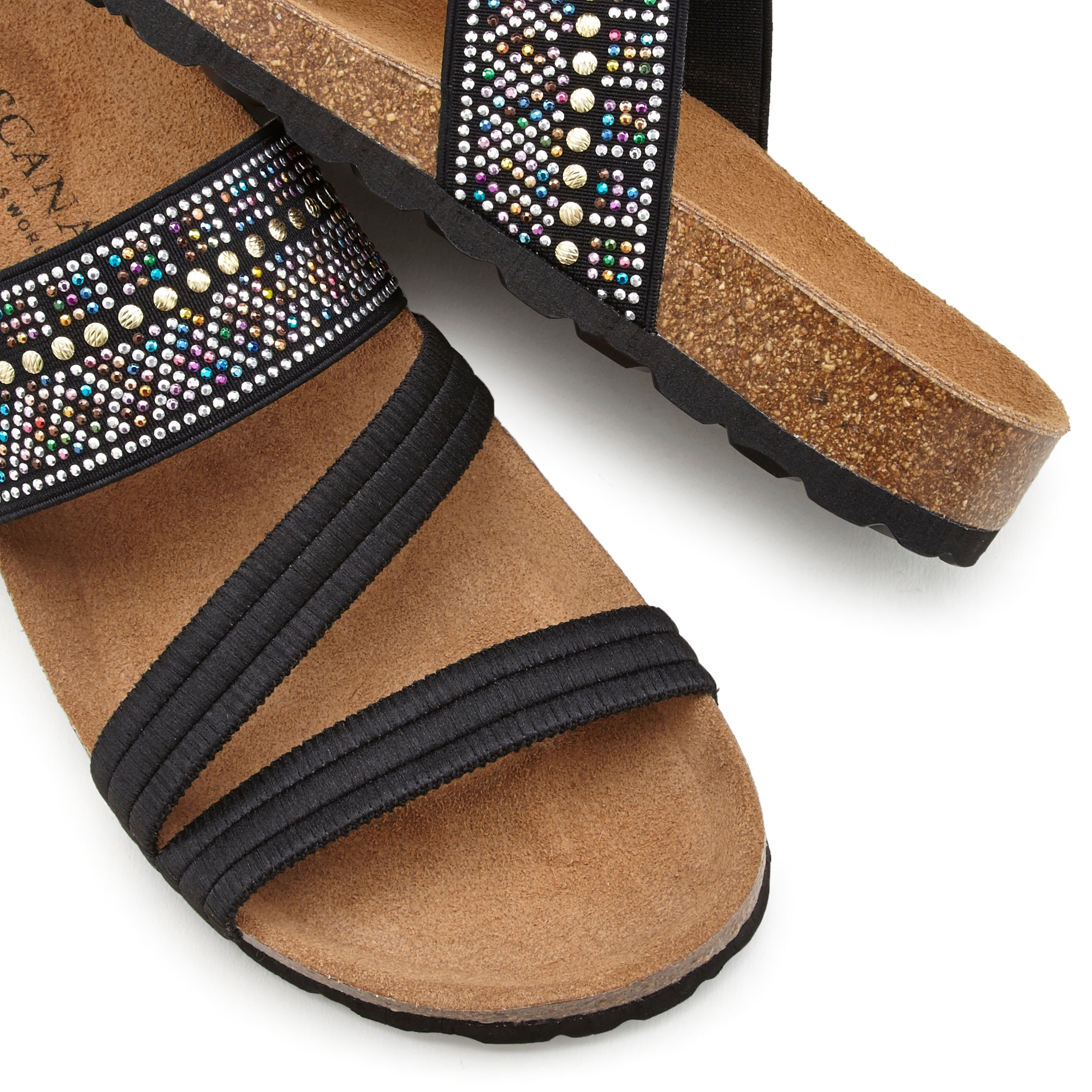 LASCANA Pantolette »Mule, Sandale, offener Schuh, Sommerschuh,«  mit Komfortkorkfussbett aus Leder und elastischen Riemen