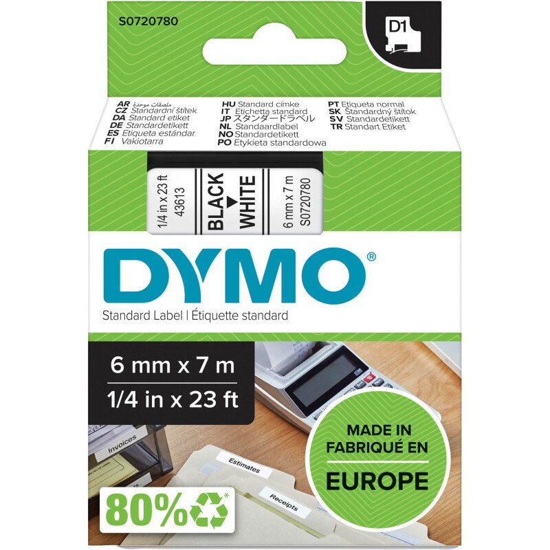 Ruban polyester Dymo D1 6 mm S0720780 écriture noire
