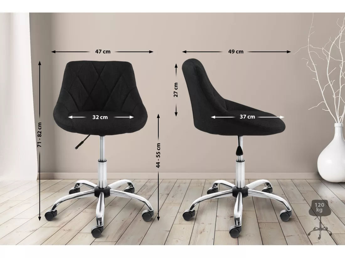 Tabouret de bureau - Tissu - Noir - Lazio