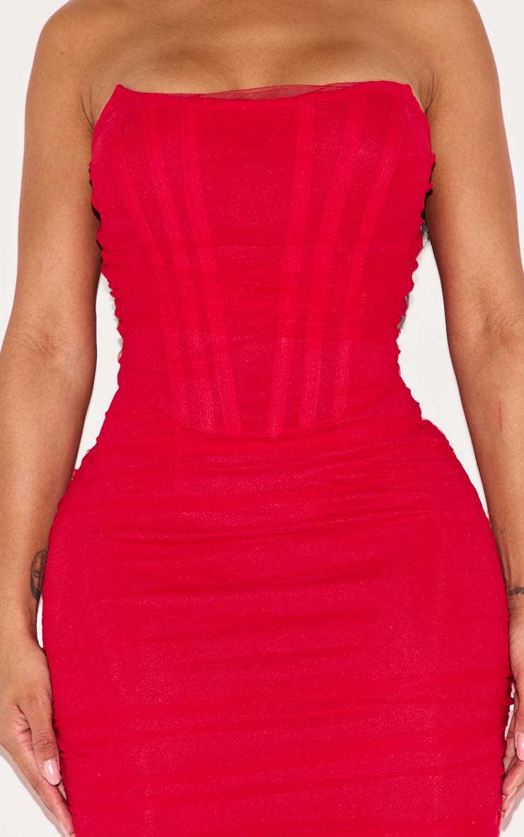 Rouge Robe Maxi Bandeau Corset En Mesh Sculptant