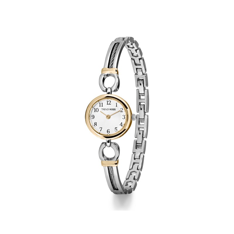 Montre femme analogique Trendy Kiss - Bracelet semi-rigide avec câble en acier - Reine