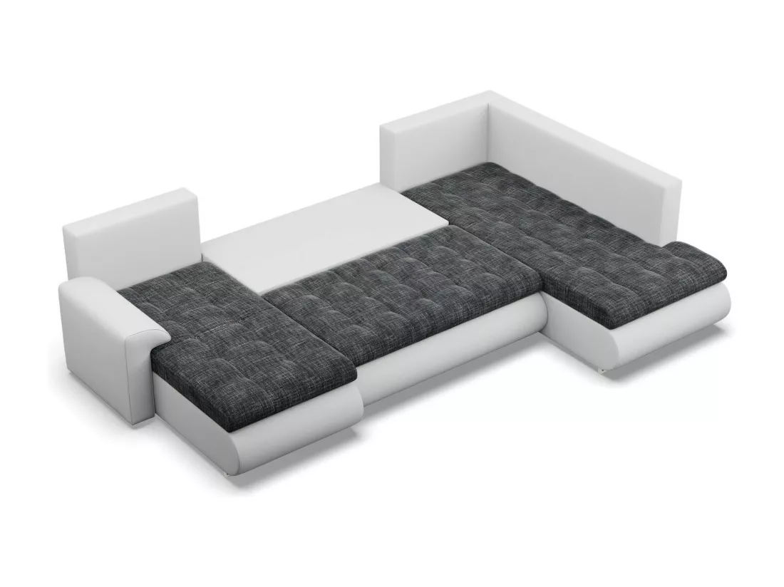 Canapé d'angle en U avec fonction sommeil, Ottoman, Noir + Gris