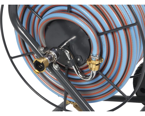 Metalen slanghaspel voor de Q profi line FQ-MSW 50 BIG inclusief 50m tuinslang, metalen sproeikop en 1,5m aansluitslang, echte 3/4