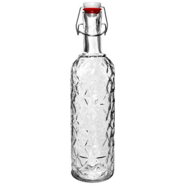 Vakker glassflaske med kork og klips for drinker