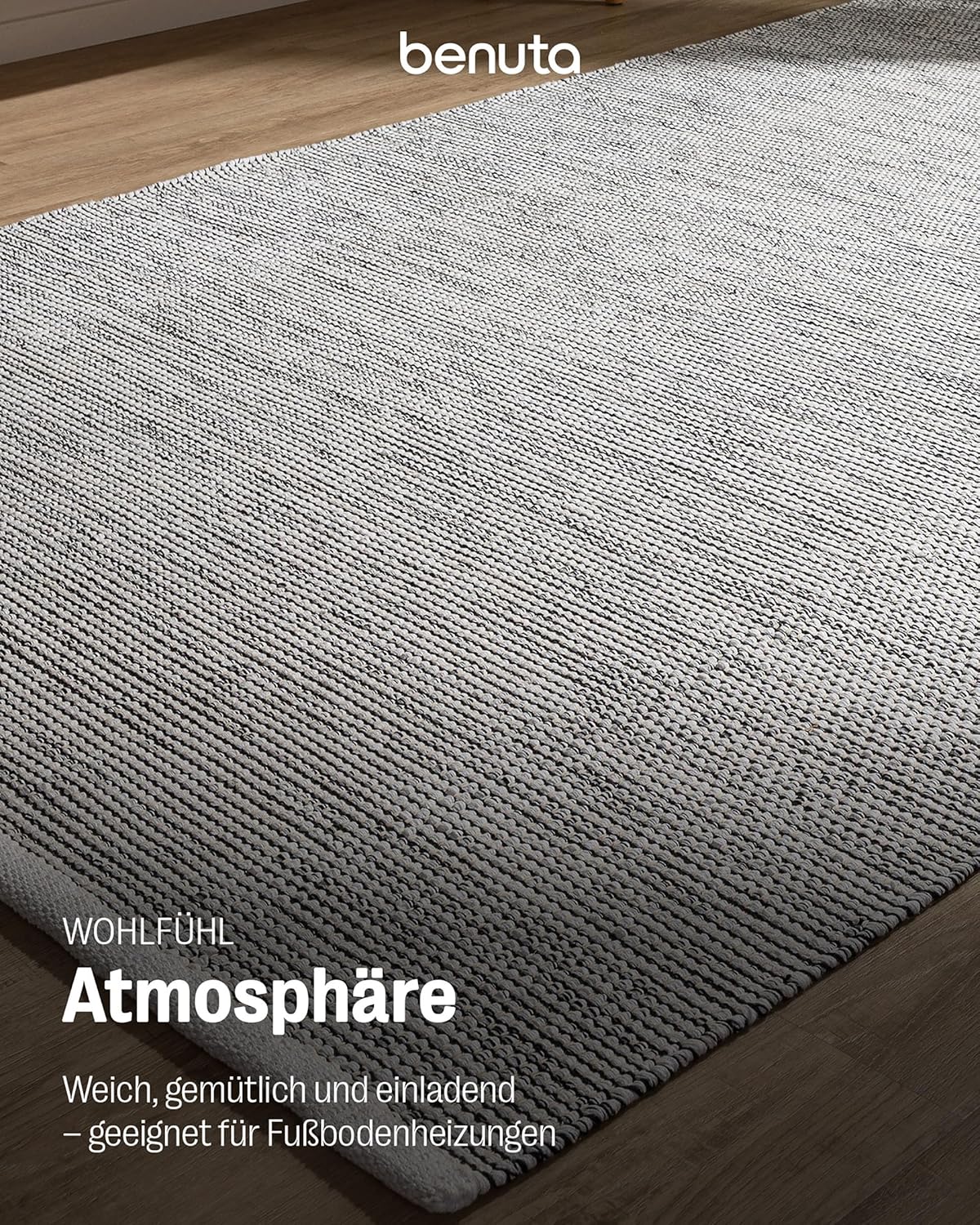 benuta Basic handgewebter Baumwollteppich Ron - Beige/Schwarz 200x290 cm - Handwebteppich aus 100% Baumwolle - Style: Uni, Minimalistisch, Natural Living - Pflegeleicht für Wohnzimmer Schlafzimmer