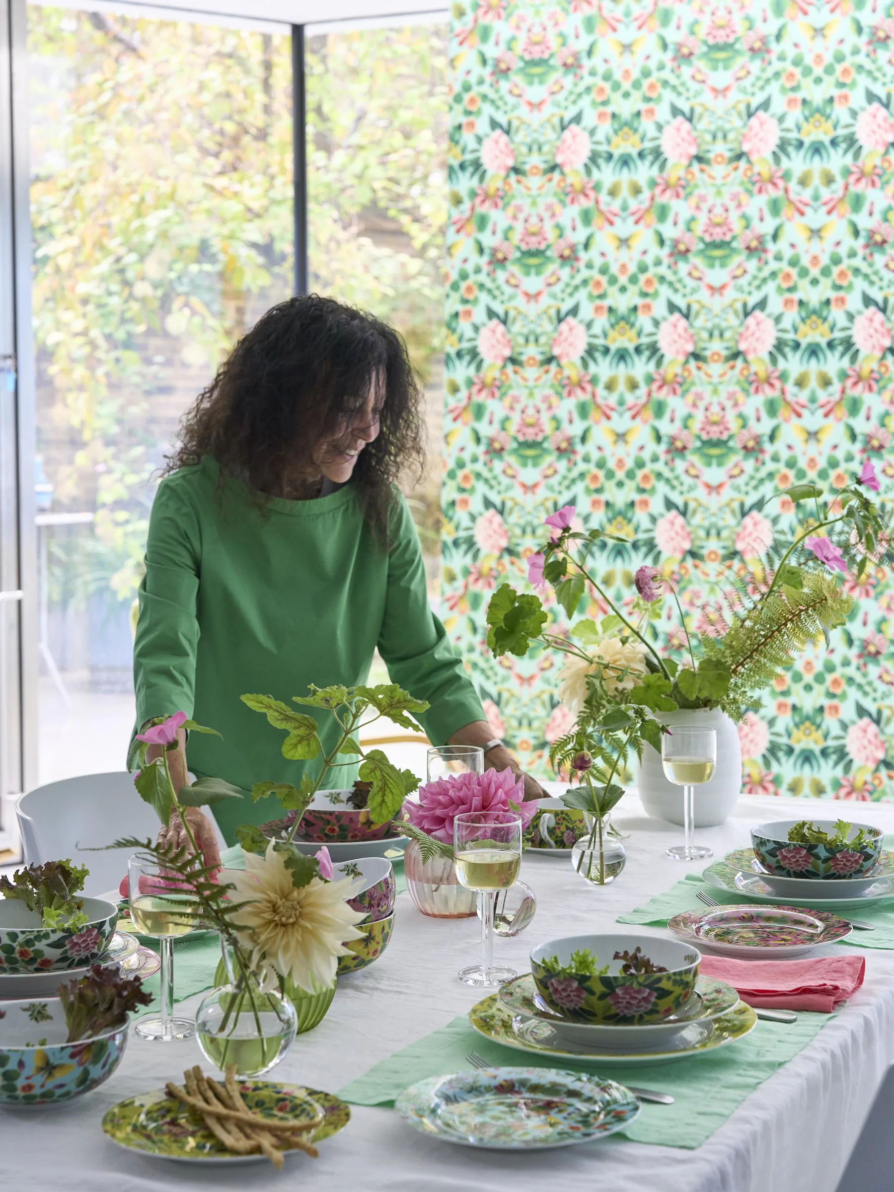 Designers Guild set van 4 Ikebana Damask theekopjes met schotel