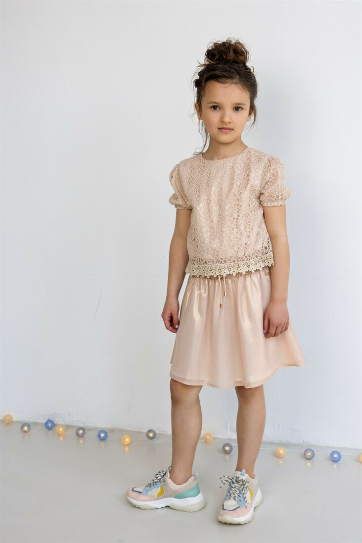 NONO ros&eacute;gouden nono mini jurk mayka girls lace dress light gold