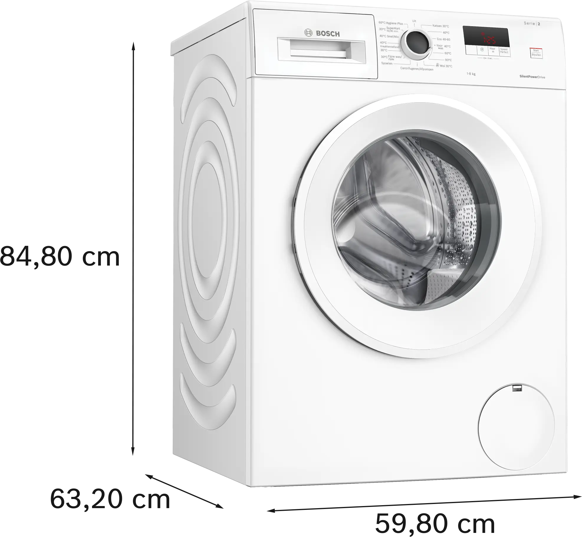 Serie 2 Wasmachine, voorlader 8 kg max. 1400 rpm