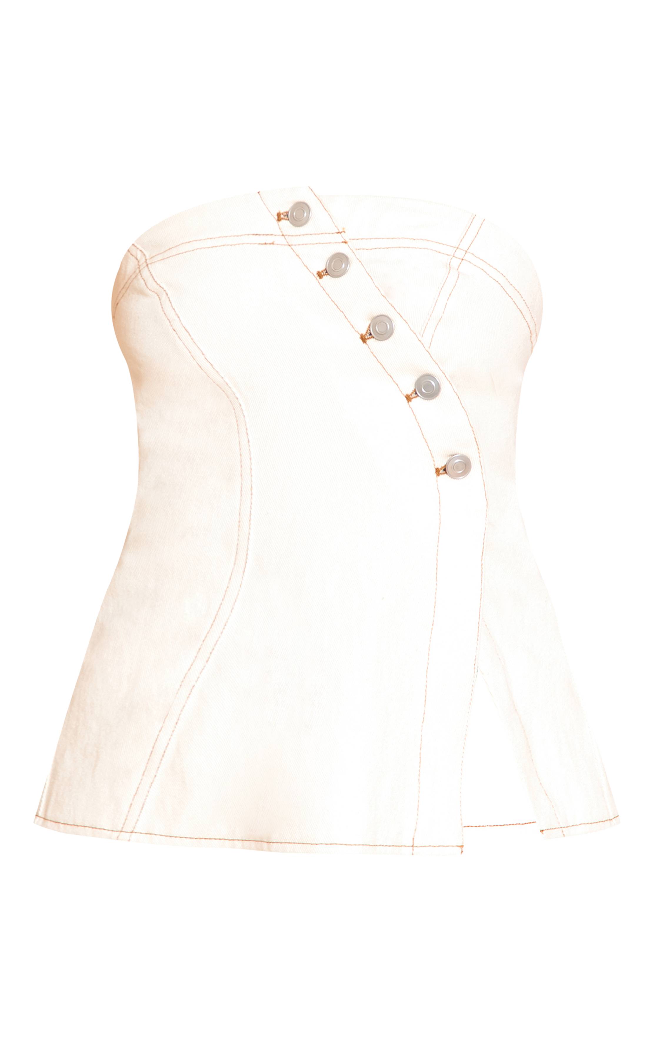 Ecru Top Bandeau En Denim À Boutons Asymétriques