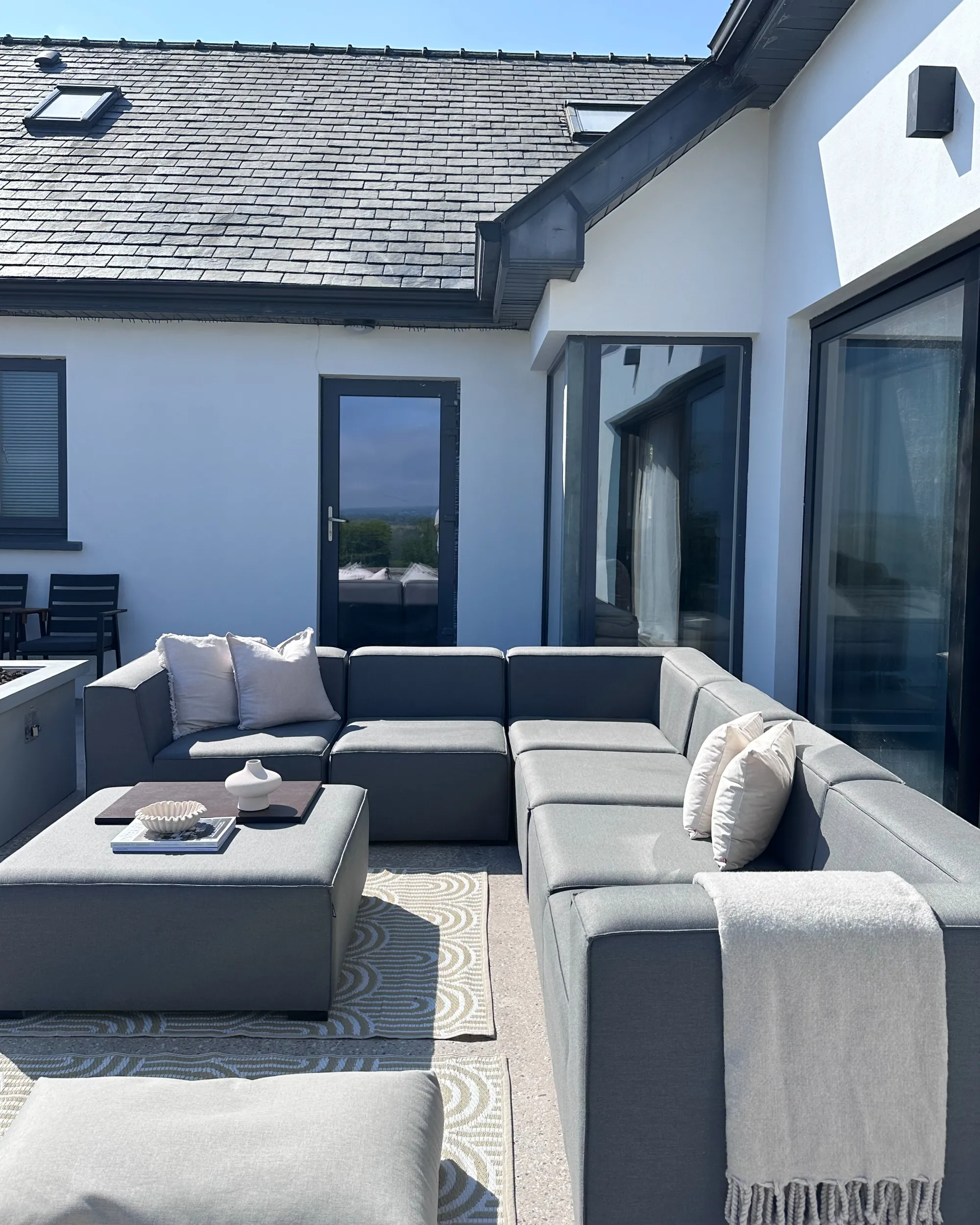 Tuin hoekbank met ottomaan 7-zits AREZZO linkszijdig modulair Grijs