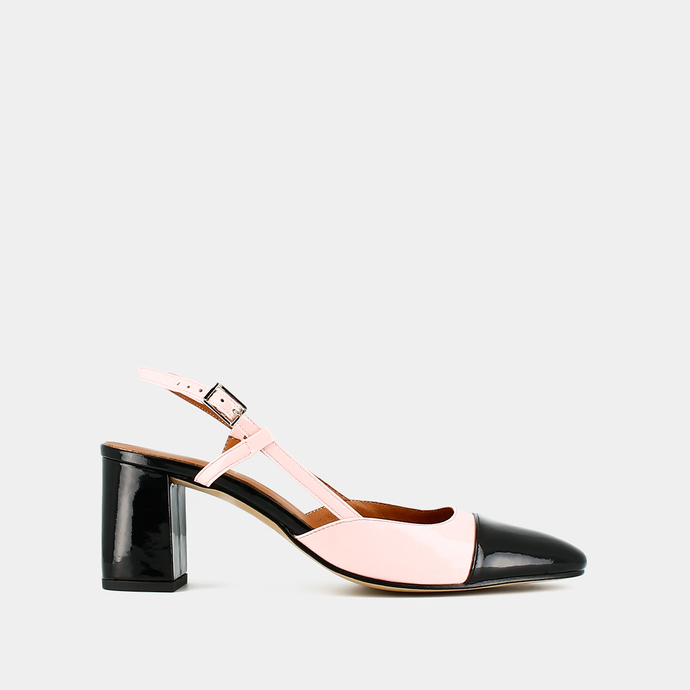 Babies à talons  en vernis noir et rose