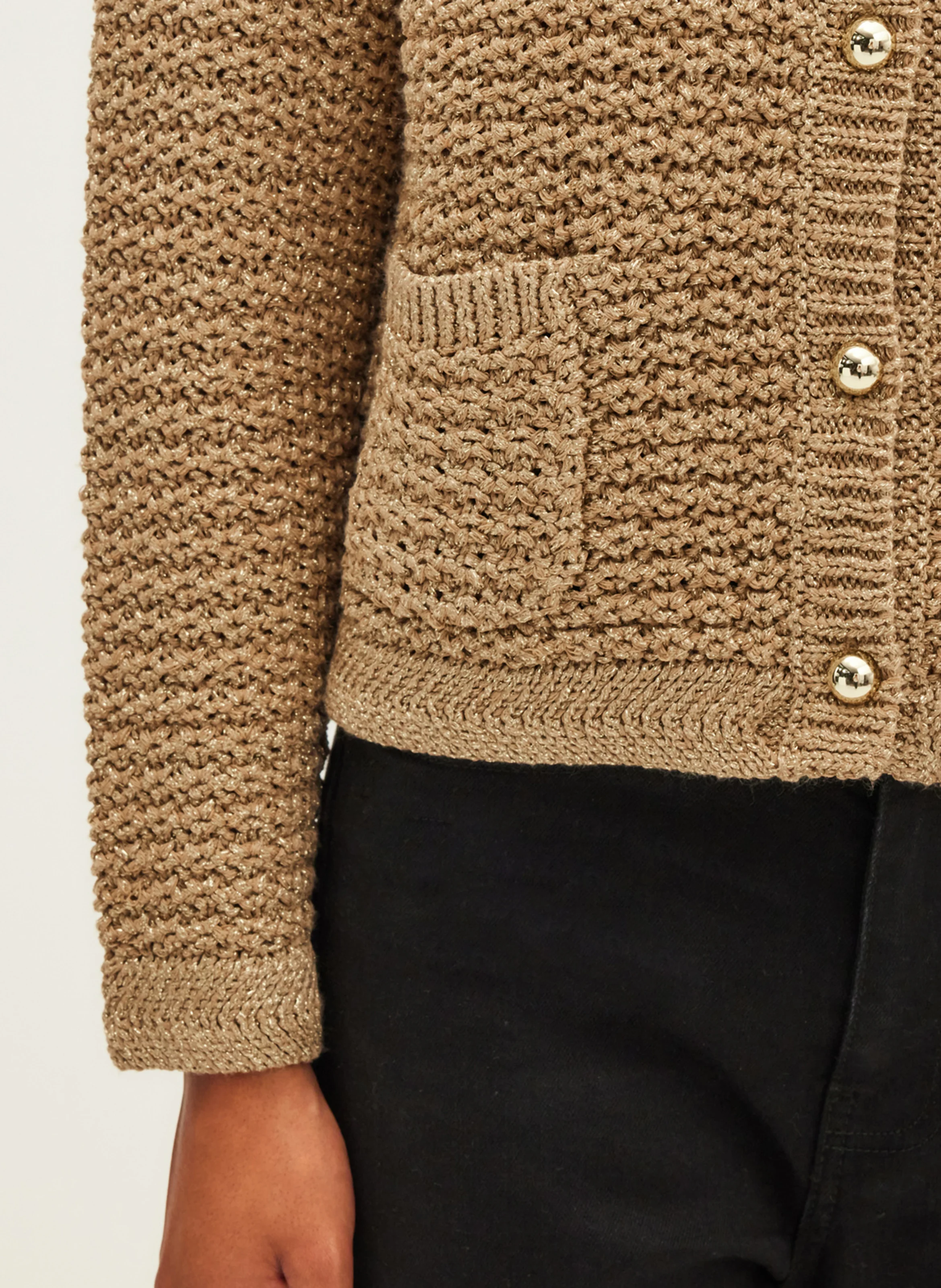 JOEY - Gilet col rond en maille | Doré