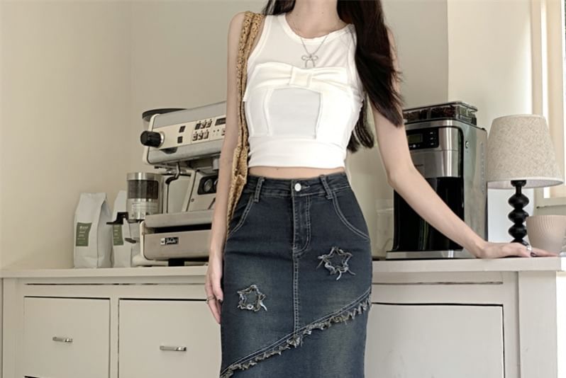 Bolgivy - Midi-rok met hoge taille, sterrenapplicatie en franjes