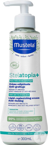 Mustela Bébé-Enfant Stelatopia+ Crème Relipidante Anti-Grattage Peau Très Sèche À Atopique Bio 300ml