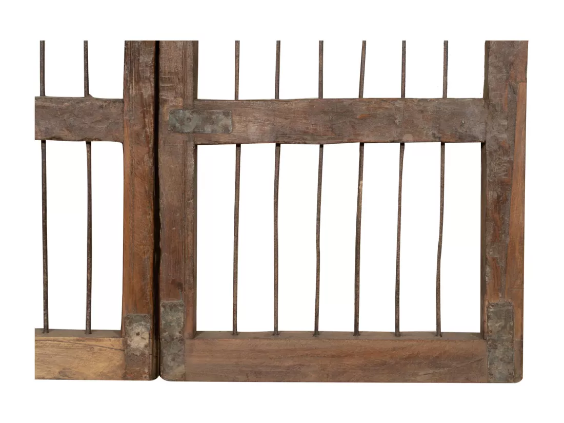 BISCOTTINI Portail - Bois Massif et Fer Finition Antique - Clôture en Fer - Portail en Métal - Porte Décorative - Portail d'Entrée - Clôture en Bois - Intérieur et Extérieur - 97x5x110cm