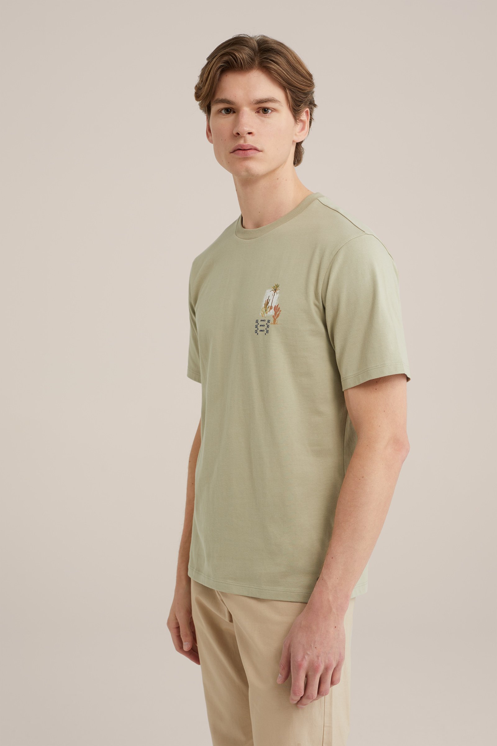 T-shirt met opdruk WE Fashion Mosgroen