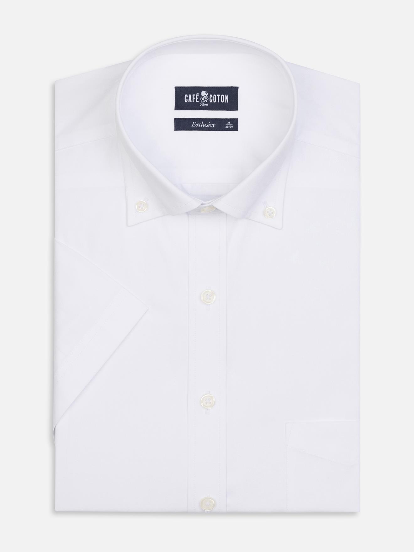 Chemise manches courtes en popeline blanche - Col Boutonné