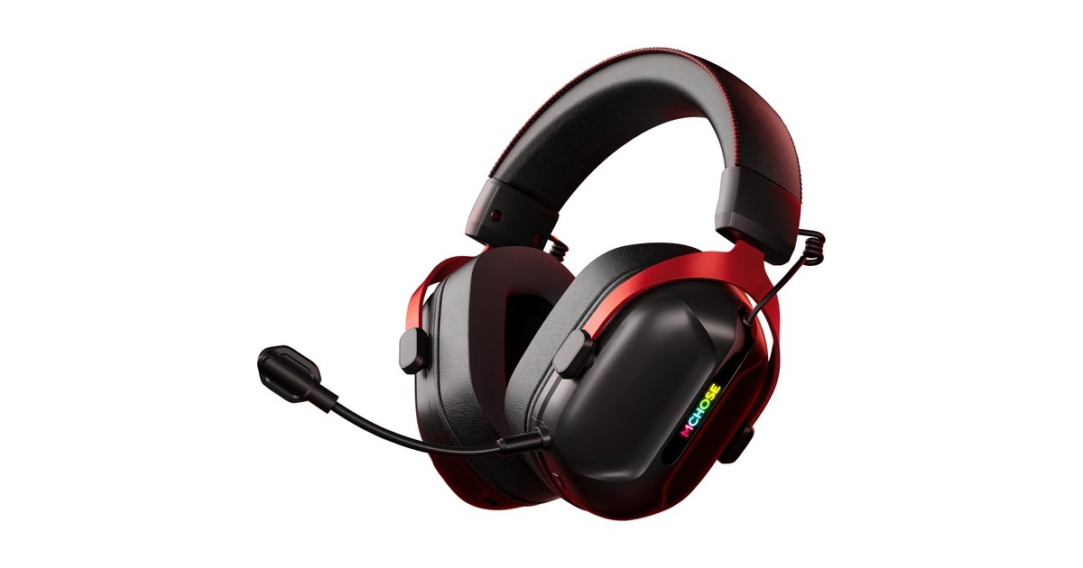 MCHOSES9 Pro Wireless  over-ear gaming headset  (Zwart/rood, PC / laptop / Playstation / Switch / Smartphone, 2.4G / Bluetooth / Wired / Type-C)