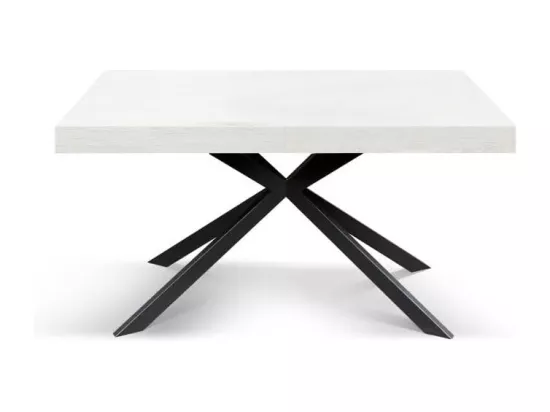 Table en bois, finition blanche, base X anthracite, extensible 160x90 - CAMAIORE