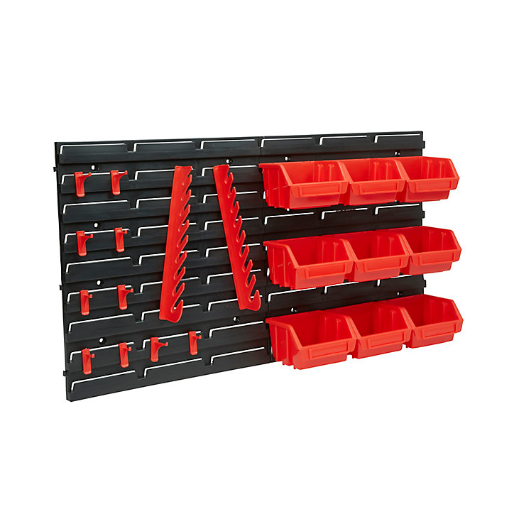 Ensemble 2 panneaux muraux + 9 bacs + 10 crochets + 2 porte-outils en polypropylène