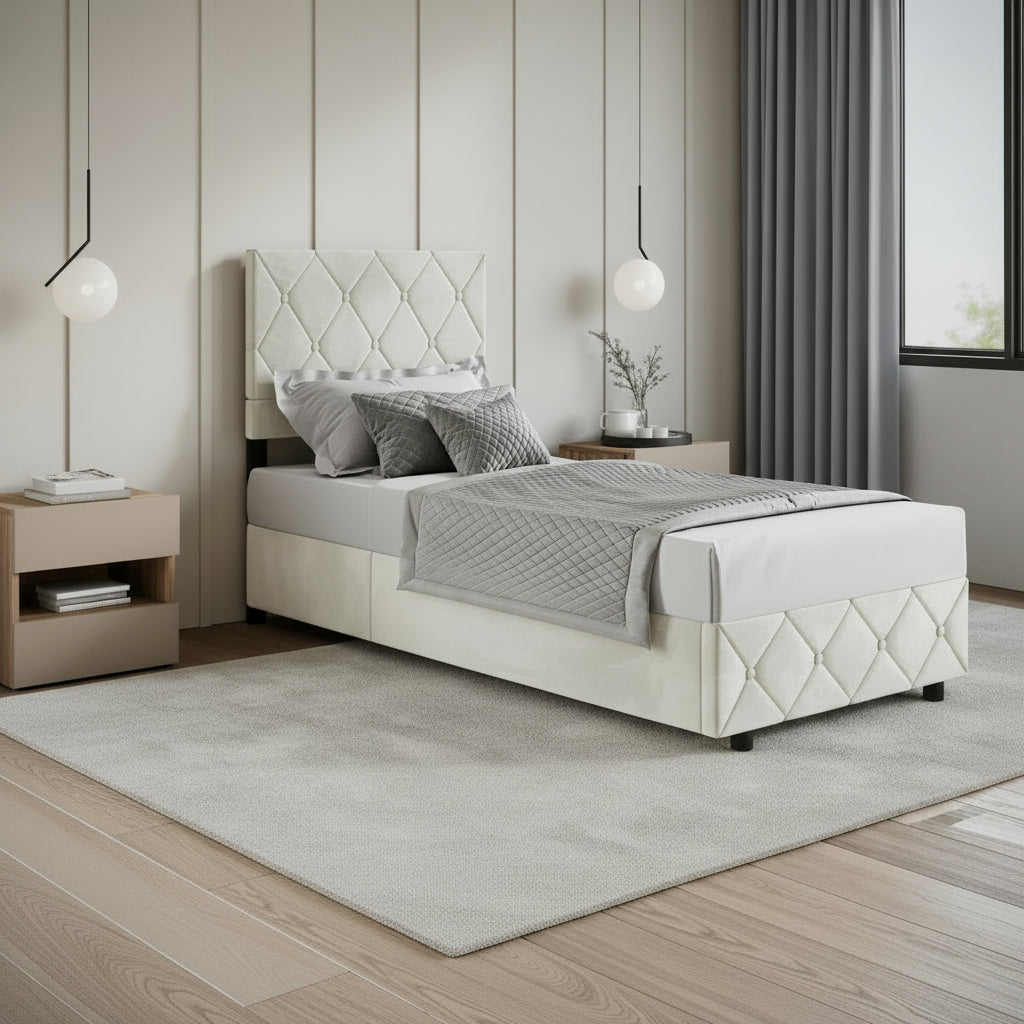 Hernandez - Eenpersoonsbed met opbergruimte - Beige - 90x200 cm