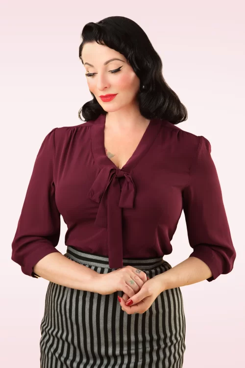 Banned Retro Perfecte strikblouse in bordeauxrood