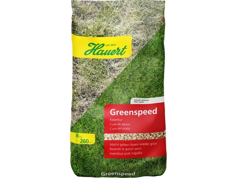 Hauert Dünger Rasen Greenspeed, 8 kg Rasenkur – macht gelben Rasen wieder grün