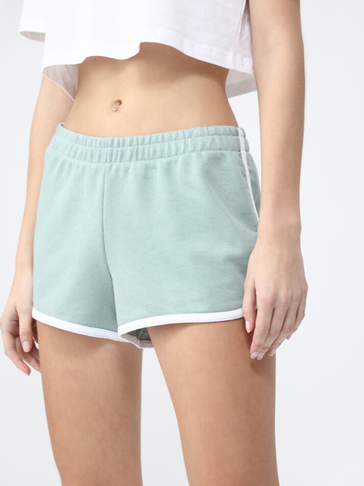 Conjunto de 4 shorts básicos de tecido atoalhado com detalhes - Verde Água