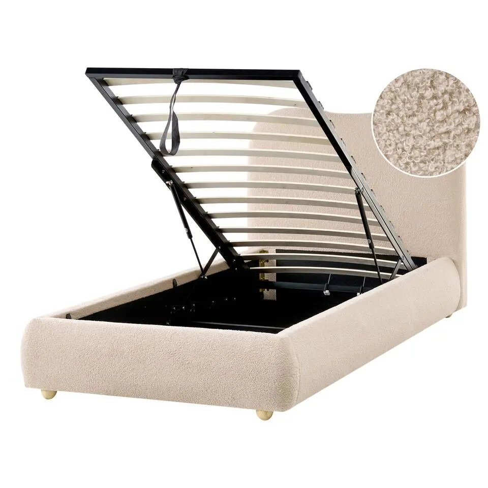 BLAGNAC - Bed met opbergruimte - Beige - 90 x 200 cm - Bouclé