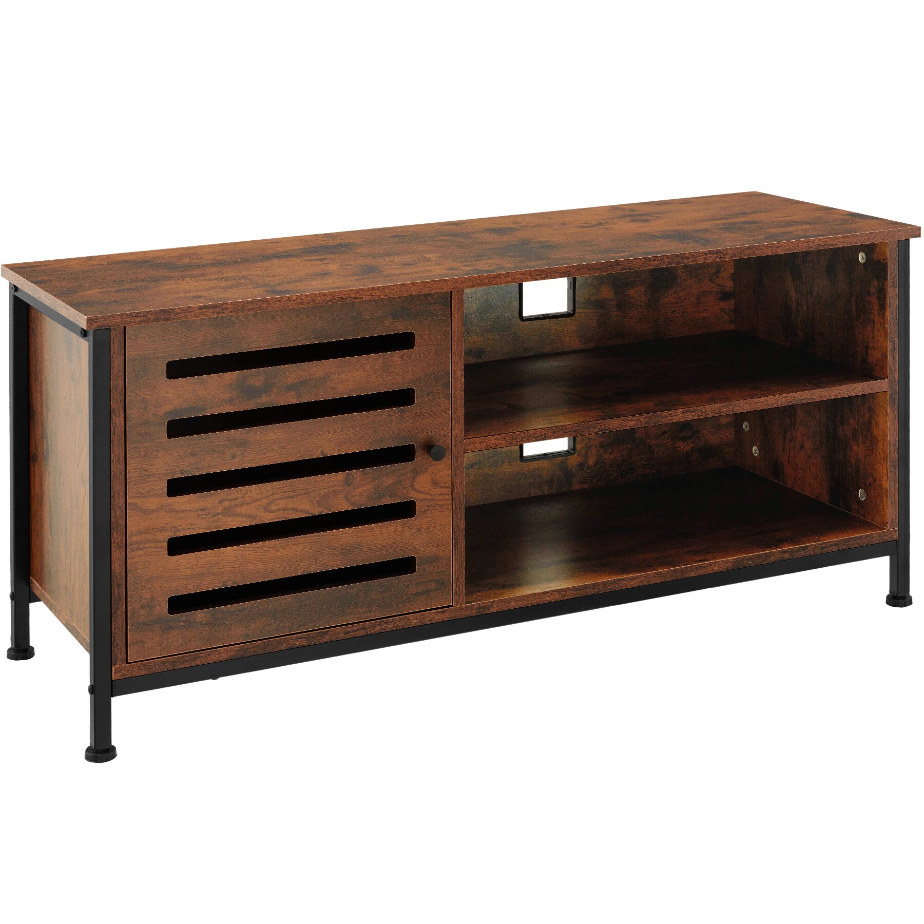 tectake® TV-Board, Industrial Style, 2 offene Fächer, Staufach mit Magnettür, 2 Kabelaussparungen, 110 x 41,5 x 50,5 cm