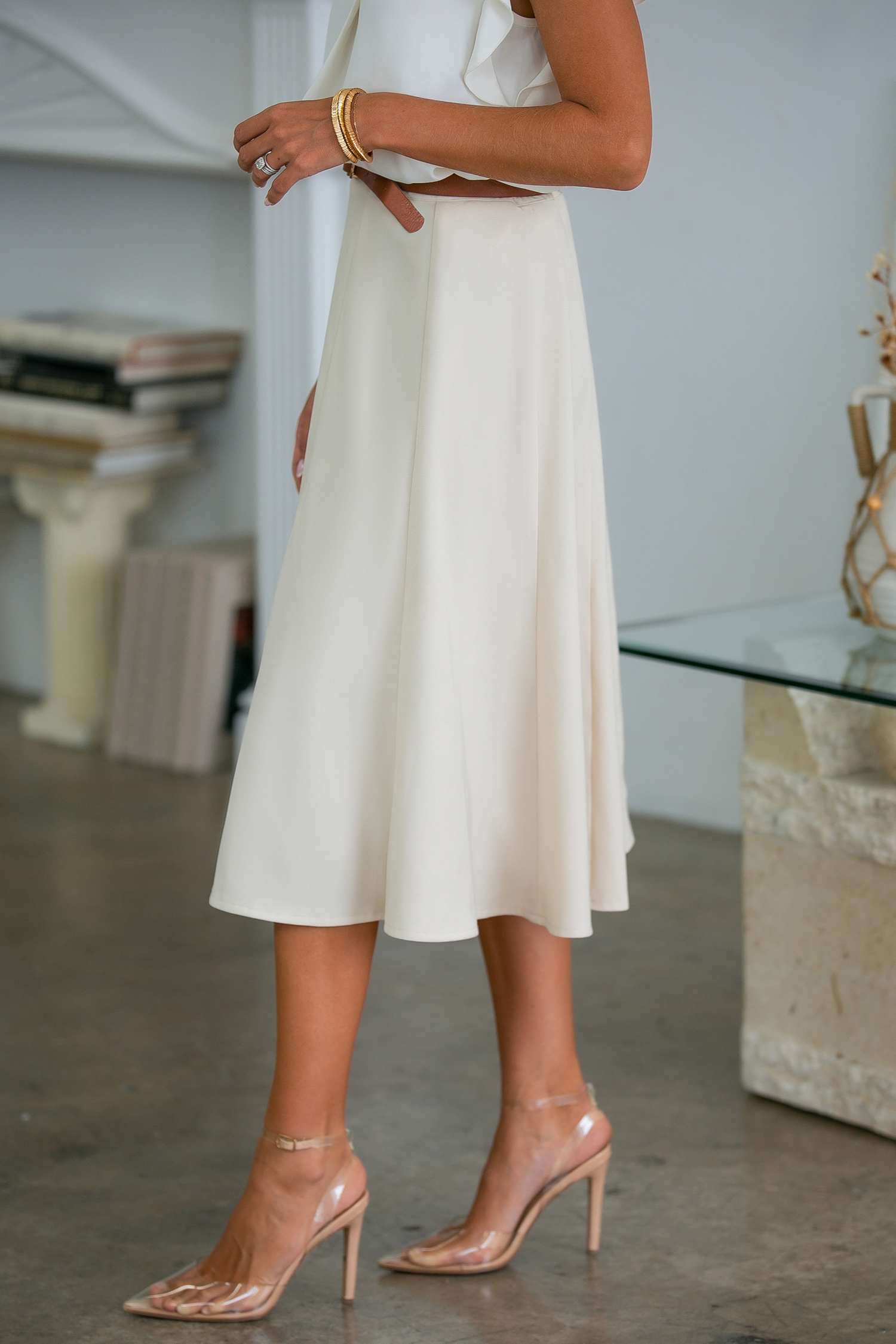 Jupe maxi évasée beige