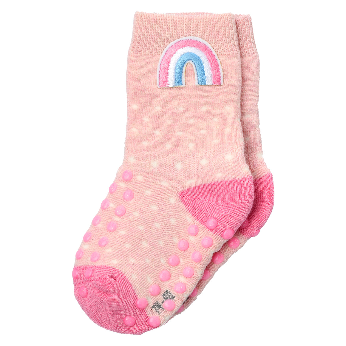 Topomini 2 Paar Baby Krabbelsocken mit Applikation hellbeige / rosa