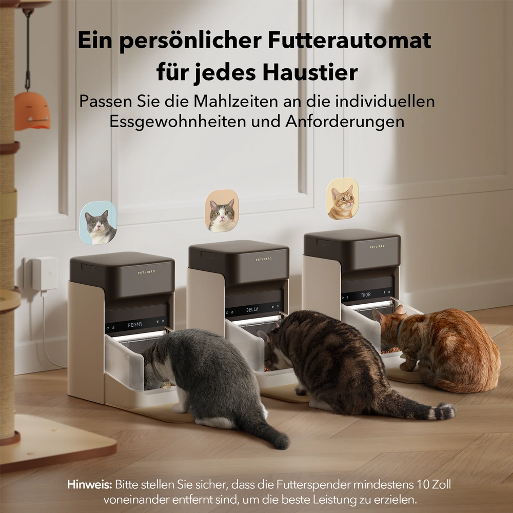 (3L) One RFID Automatischer Haustier Futter Spender Haustiererkennung inkl. Halsband / App Steuerung iOS/Android (PLAF301) - Grau