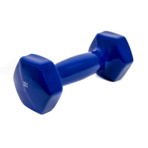 2 halteres de 2 kg com pega macia em vinil para exercícios, ginástica e musculação.