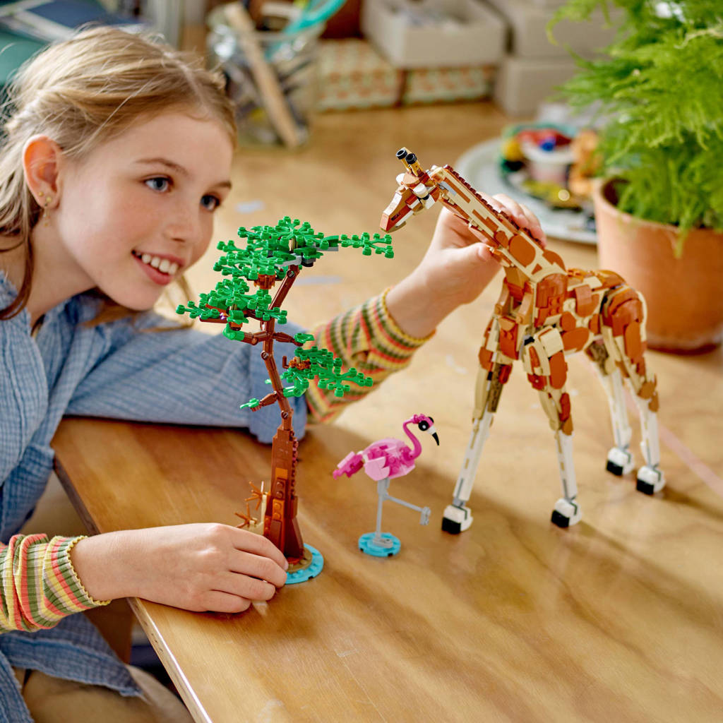 Fijne aanvulling3-in-1 Safaridieren Speelgoed Set met Giraffe, Gazelles en Leeuw 31150