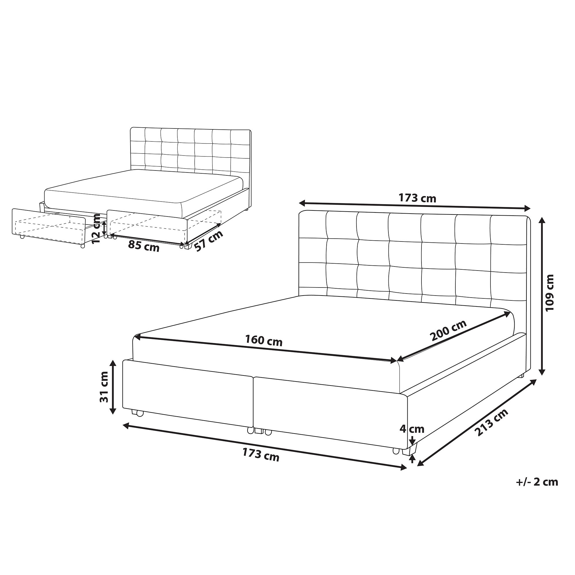 Beliani-ROCHELLE-Tweepersoonsbed-Lichtgrijs-160 x 200 cm-Polyester