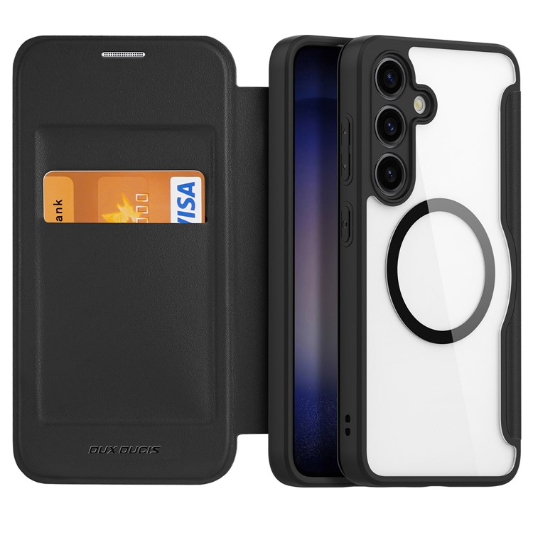 Samsung Galaxy S24 Hybrid Leder Tasche   Kunststoff Rückseite MagSafe-Modul - Schwarz / Transparent