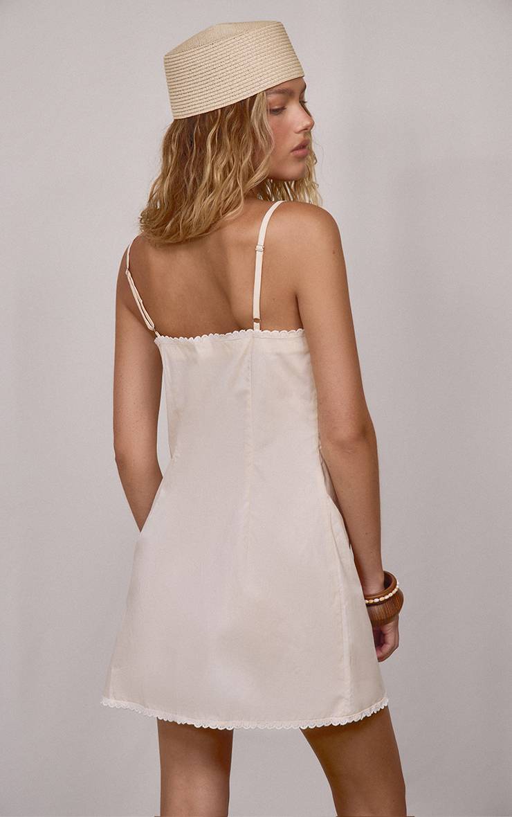 Naturel Robe Mini Droite À Bretelles Avec Panneau Fleuri