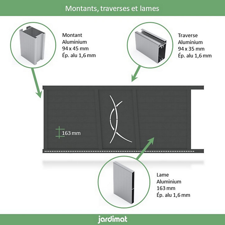 Portail Jardimat coulissant aluminium Lausanne noir 2100 - 350 x h.160 cm