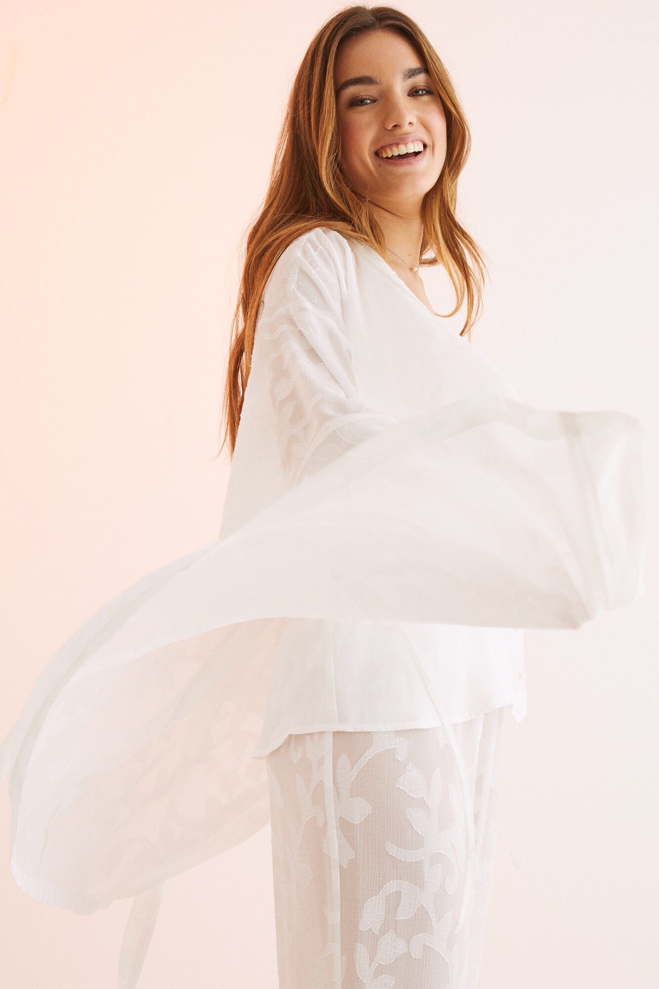 Bata midi jacquard branco - bege