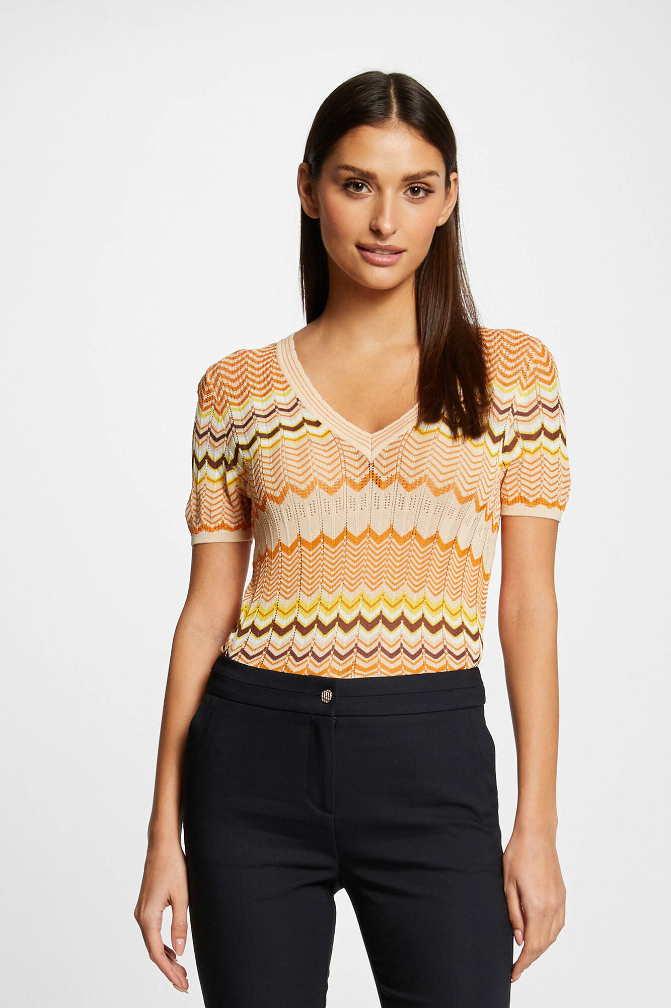 Camisa de manga curta com estampa chevron - Estampa branca