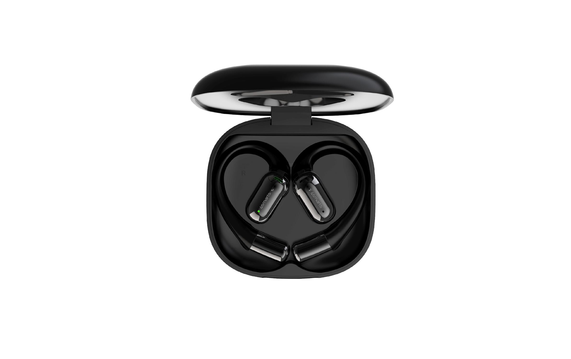 Open-Ear Bluetooth Kopfhörer SkyBuds AI Screen, SchwarzOffene, kabellose Bluetooth-Kopfhörer mit smarter Ladeschale